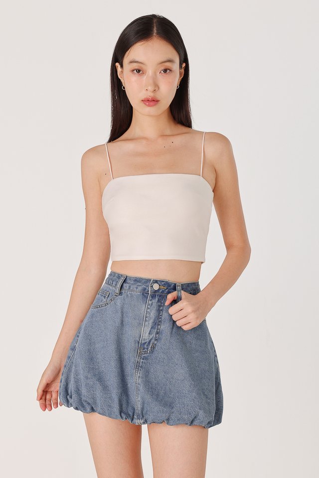 WHIRLWIND DENIM BUBBLE SKORTS (MID WASHED)