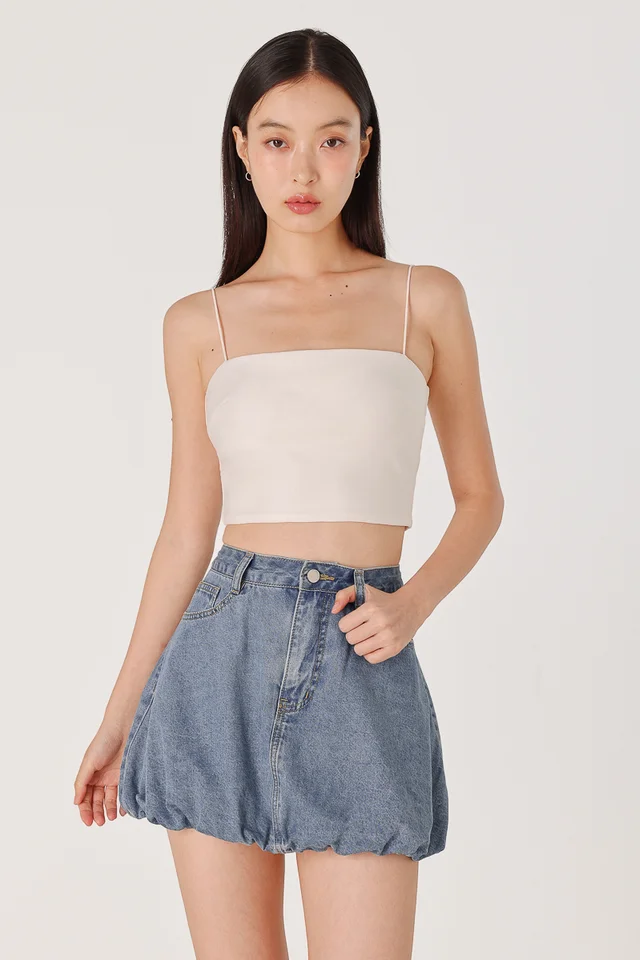 WHIRLWIND DENIM BUBBLE SKORTS (MID WASHED)