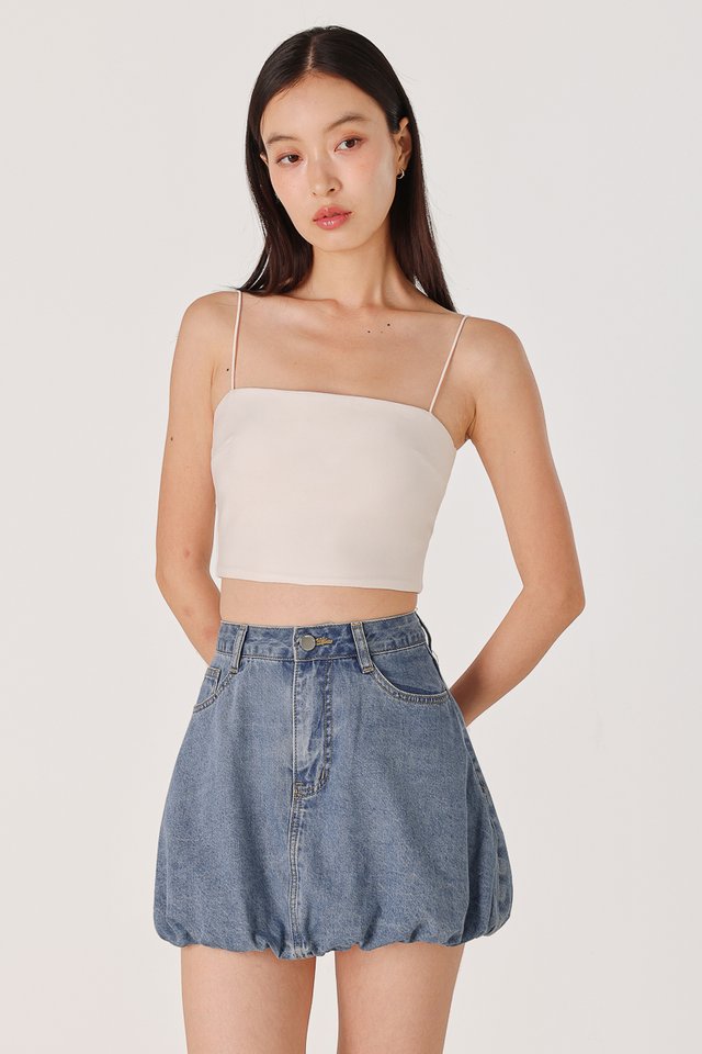 WHIRLWIND DENIM BUBBLE SKORTS (MID WASHED)