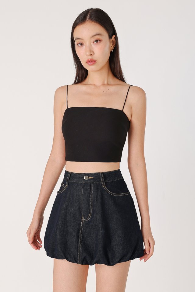 WHIRLWIND DENIM BUBBLE SKORTS (DARK WASHED)