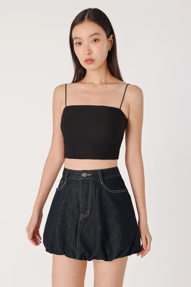 WHIRLWIND DENIM BUBBLE SKORTS (DARK WASHED)