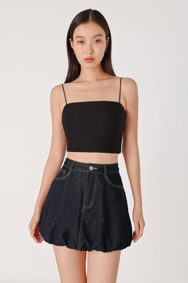 WHIRLWIND DENIM BUBBLE SKORTS (DARK WASHED)