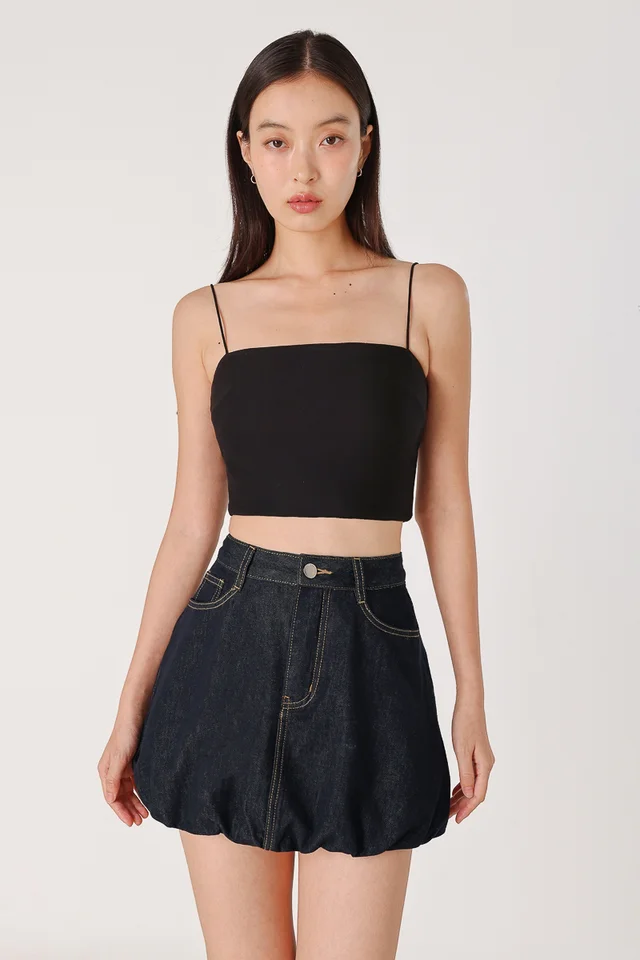 WHIRLWIND DENIM BUBBLE SKORTS (DARK WASHED)