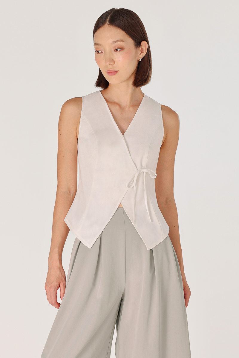 ATHEA LINEN TIE-STRING VEST TOP (WHITE) | Lovet