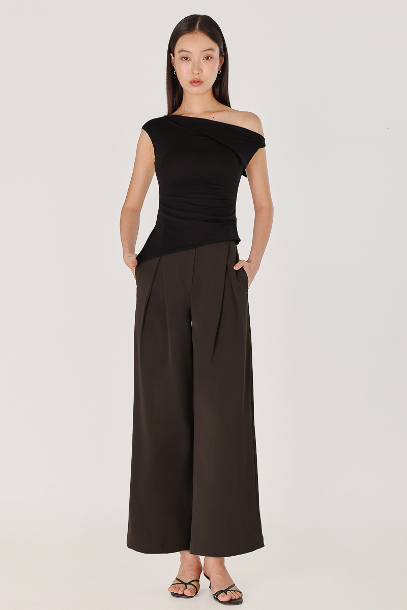 OWEN INVERTED PLEAT WIDE LEG PANTS - REGULAR (ESPRESSO) | Lovet
