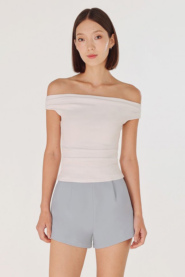 DELINA PADDED RUCHED OFF-SHOULDER TOP (WHITE)