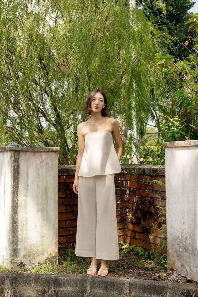 JUDITH LINEN FRONT CLASP WIDE LEG PANTS - PETITE (NATURAL)