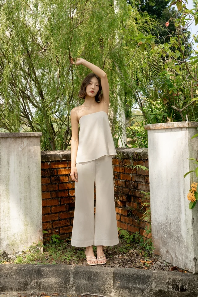 JUDITH LINEN FRONT CLASP WIDE LEG PANTS - REGULAR (NATURAL)