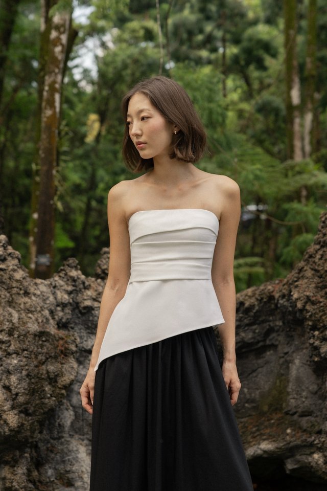 NORALYN PADDED ASYMMETRICAL PLEATED TWO-WAY TOP (WHITE)