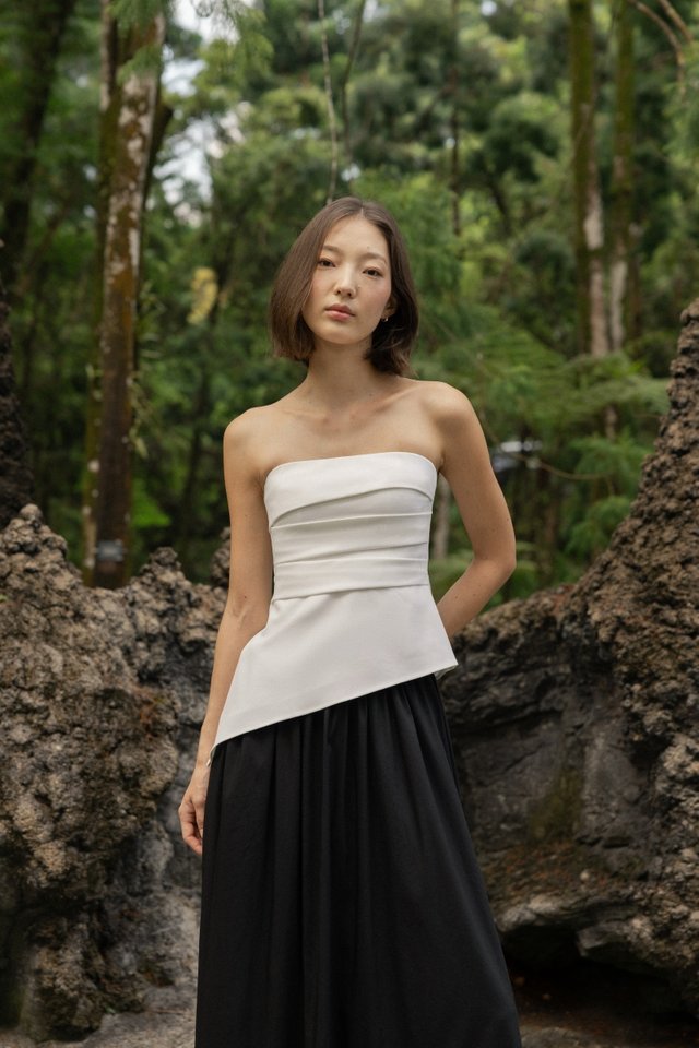 NORALYN PADDED ASYMMETRICAL PLEATED TWO-WAY TOP (WHITE)