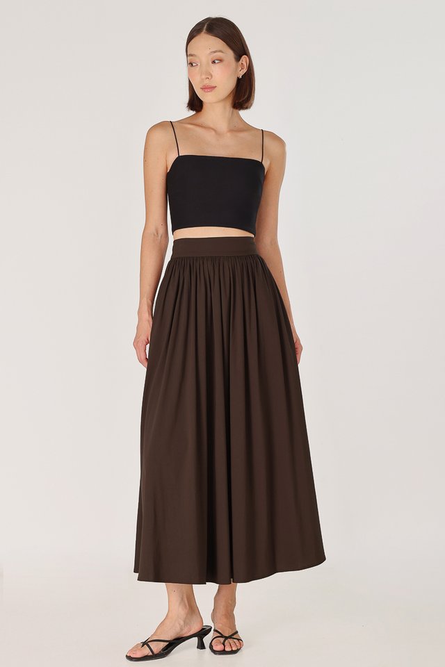 LAVERN THICK WAISTBAND FLARE MAXI SKIRT - REGULAR (BROWN)