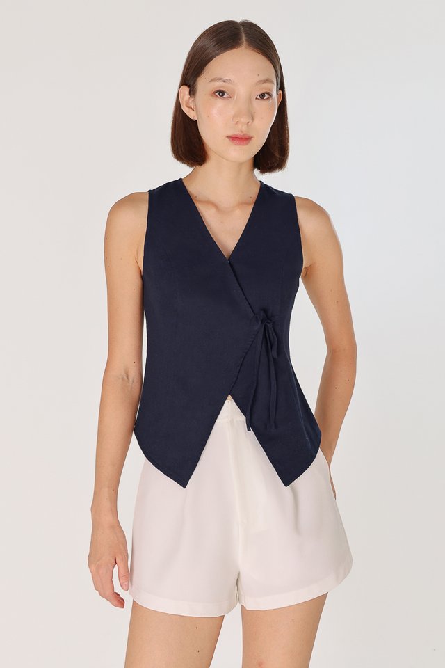 ATHEA LINEN TIE-STRING VEST TOP (NAVY)