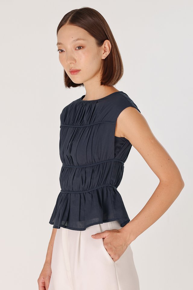 ANORA RUCHED PIPING TOP (MIDNIGHT BLUE)