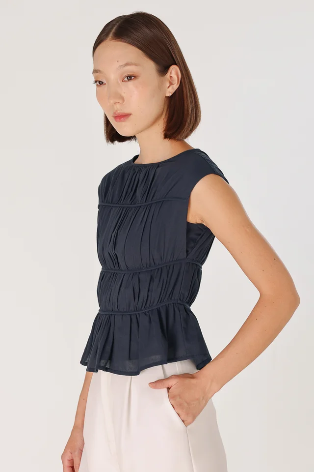 ANORA RUCHED PIPING TOP (MIDNIGHT BLUE)