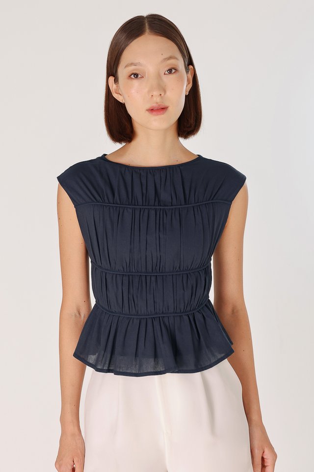 ANORA RUCHED PIPING TOP (MIDNIGHT BLUE)