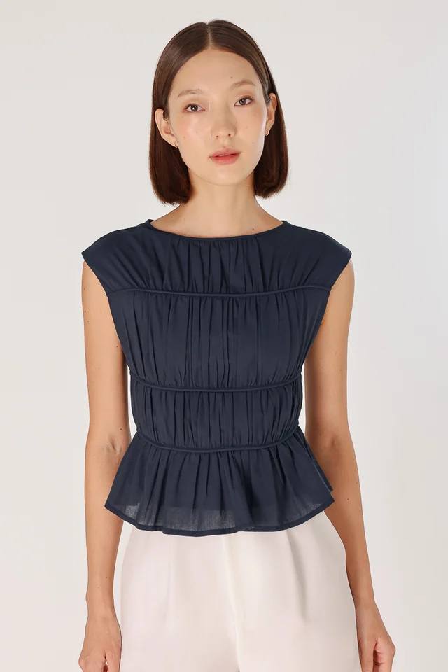 ANORA RUCHED PIPING TOP (MIDNIGHT BLUE)