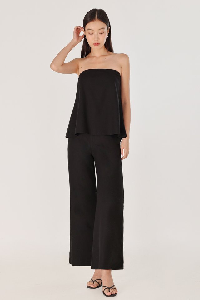 JUDITH LINEN FRONT CLASP WIDE LEG PANTS - REGULAR (BLACK)