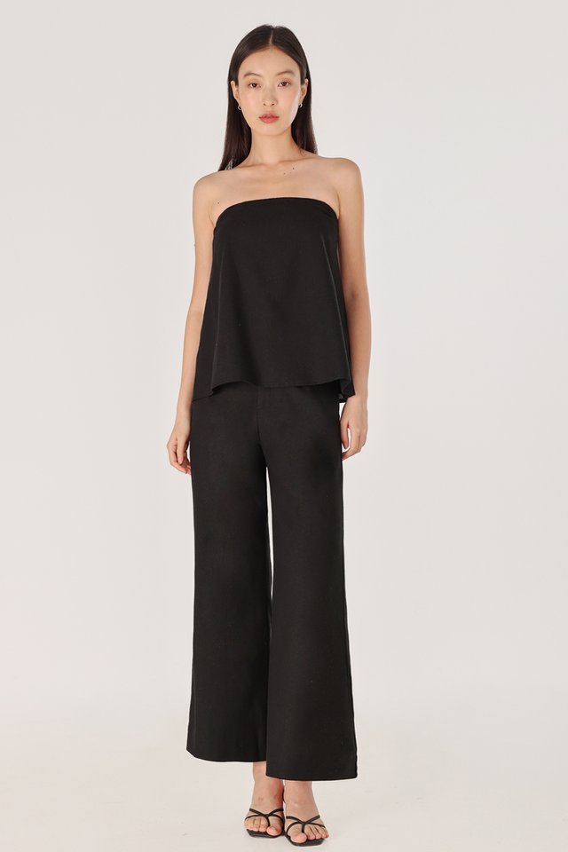 JUDITH LINEN FRONT CLASP WIDE LEG PANTS - REGULAR (BLACK)