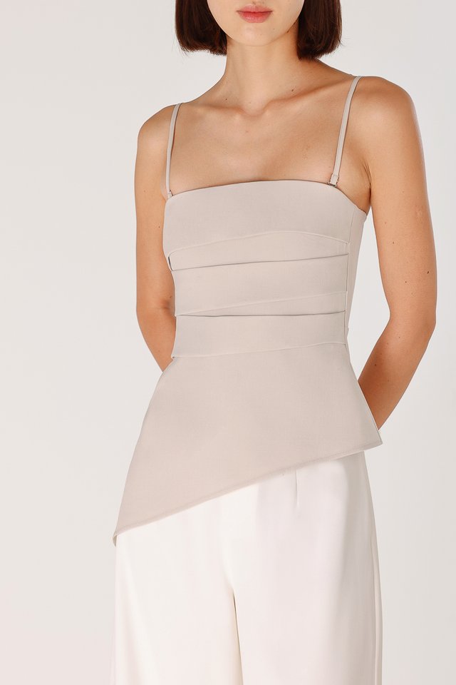 NORALYN PADDED ASYMMETRICAL PLEATED TWO-WAY TOP (CLAY)