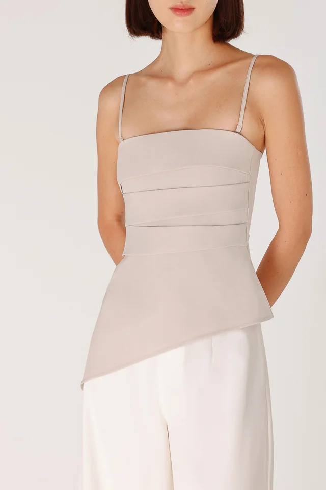 NORALYN PADDED ASYMMETRICAL PLEATED TWO-WAY TOP (CLAY)