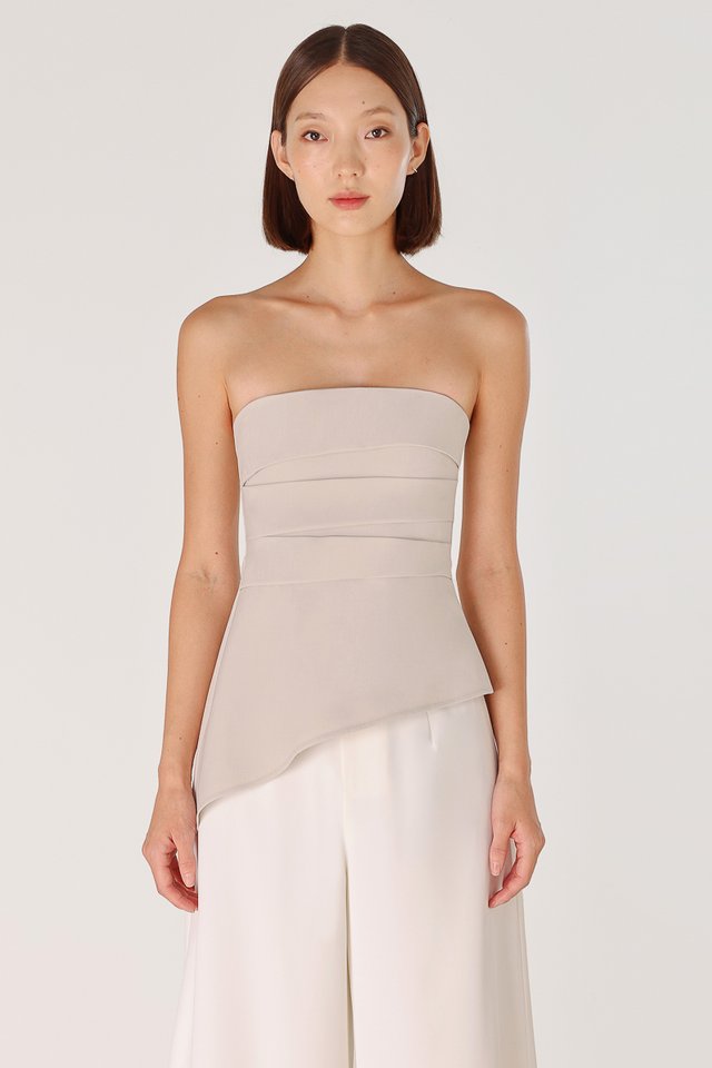 NORALYN PADDED ASYMMETRICAL PLEATED TWO-WAY TOP (CLAY)