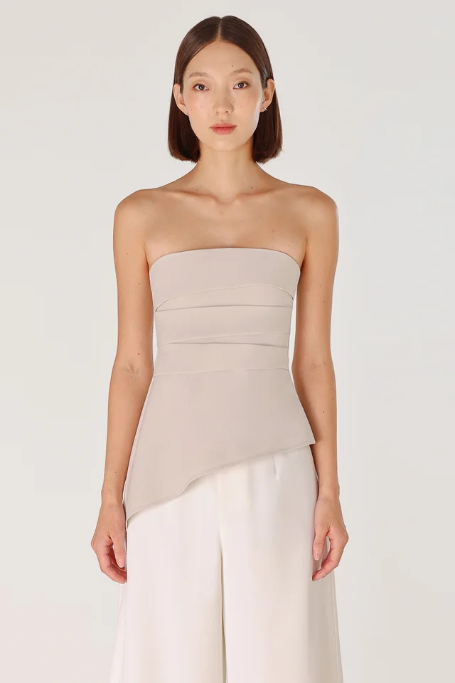 NORALYN PADDED ASYMMETRICAL PLEATED TWO-WAY TOP (CLAY)