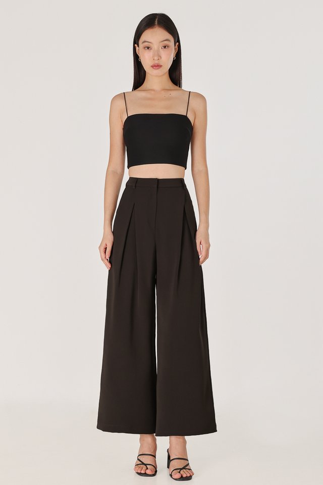 OWEN INVERTED PLEAT WIDE LEG PANTS - PETITE (ESPRESSO)