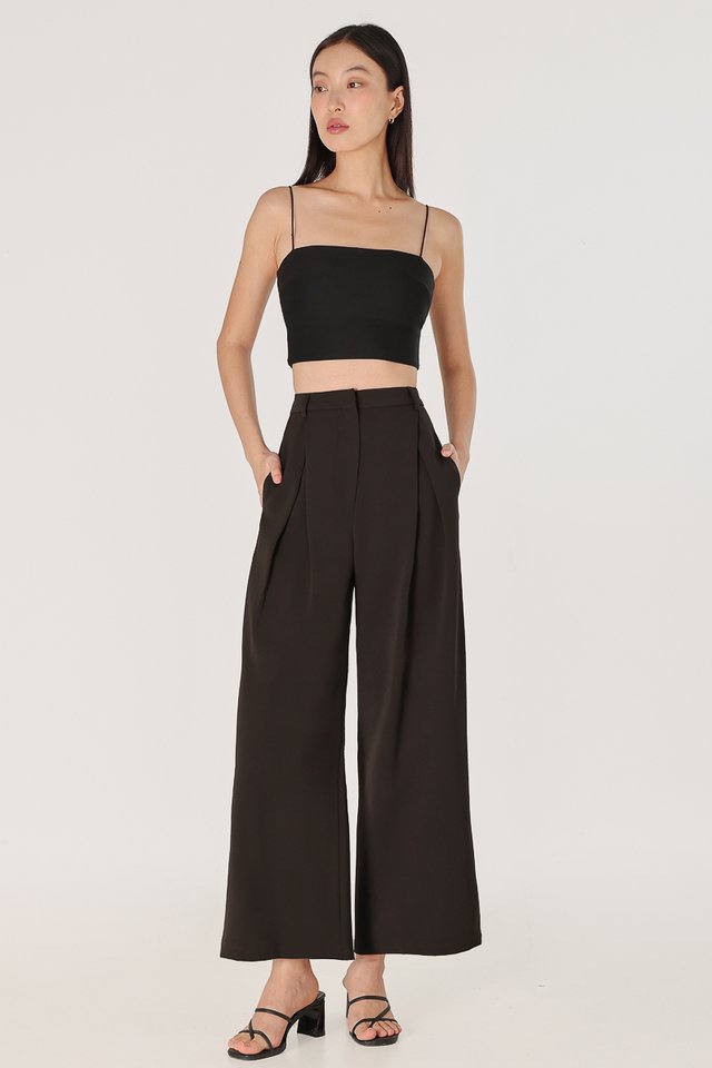OWEN INVERTED PLEAT WIDE LEG PANTS - PETITE (ESPRESSO)