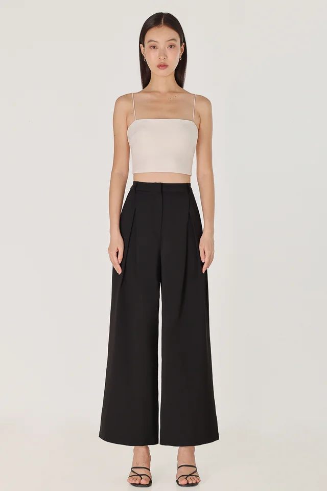OWEN INVERTED PLEAT WIDE LEG PANTS - REGULAR (BLACK)