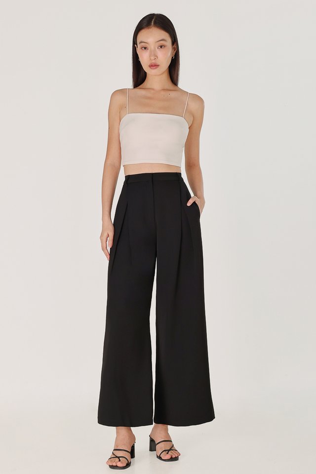 OWEN INVERTED PLEAT WIDE LEG PANTS - REGULAR (BLACK)
