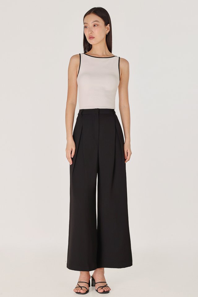 OWEN INVERTED PLEAT WIDE LEG PANTS - PETITE (BLACK)