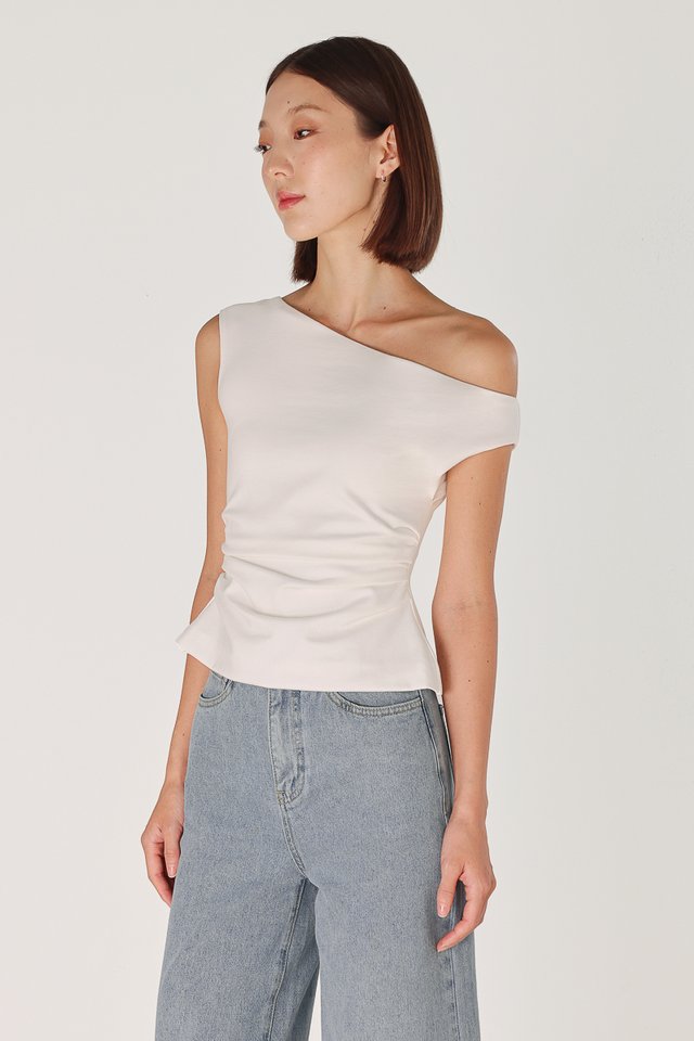 ELOUISA OFF SHOULDER SIDE RUCHED TOP (WHITE)