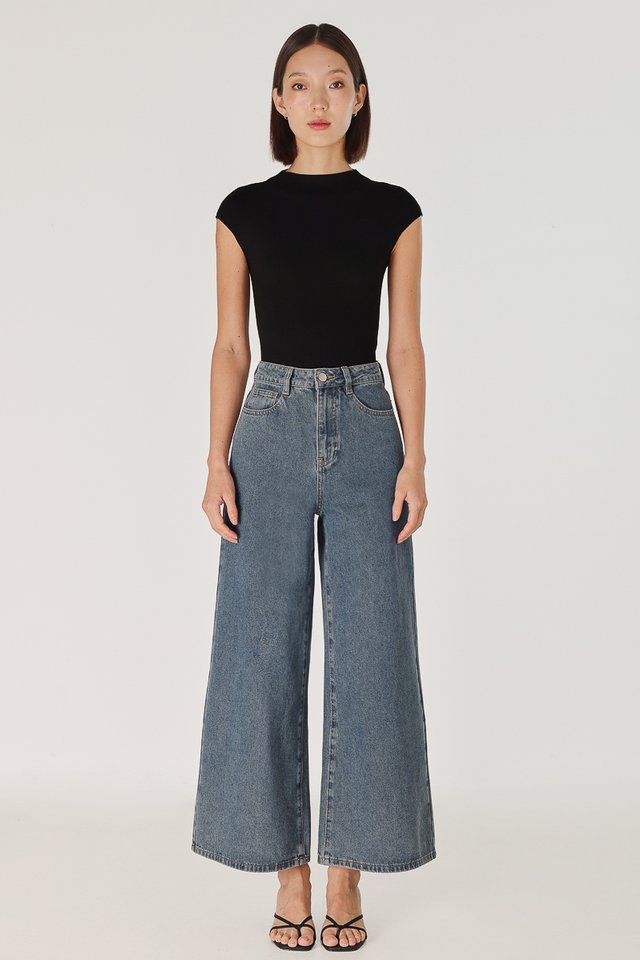 ENDLESS FLARE LEG DENIM JEANS - PETITE (DARK WASHED)