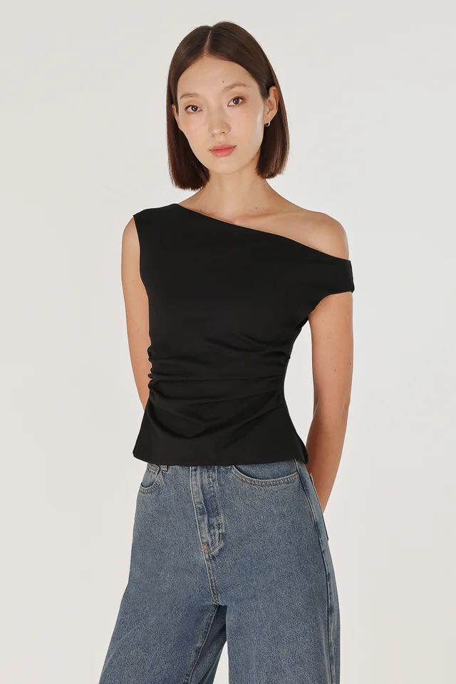 ELOUISA OFF SHOULDER SIDE RUCHED TOP (BLACK)