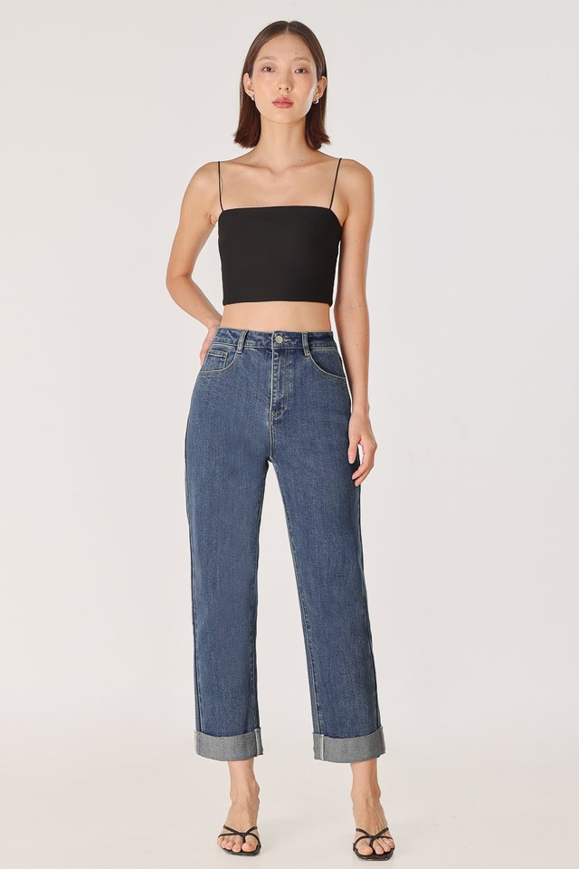 HOME RUN CUFFED DENIM MOM JEANS - REGULAR (DARK WASHED)