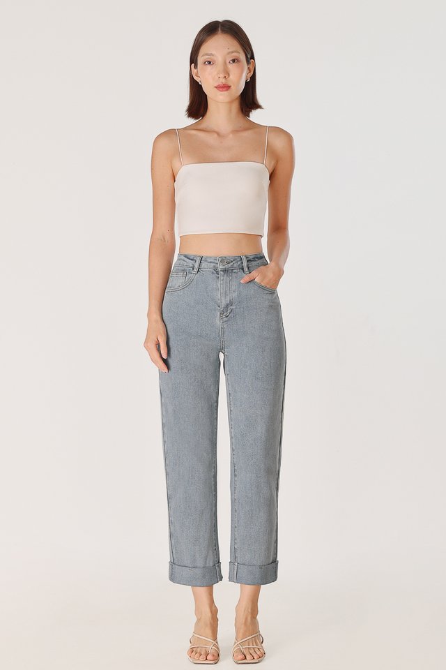 HOME RUN CUFFED DENIM MOM JEANS - REGULAR (LIGHT WASHED)