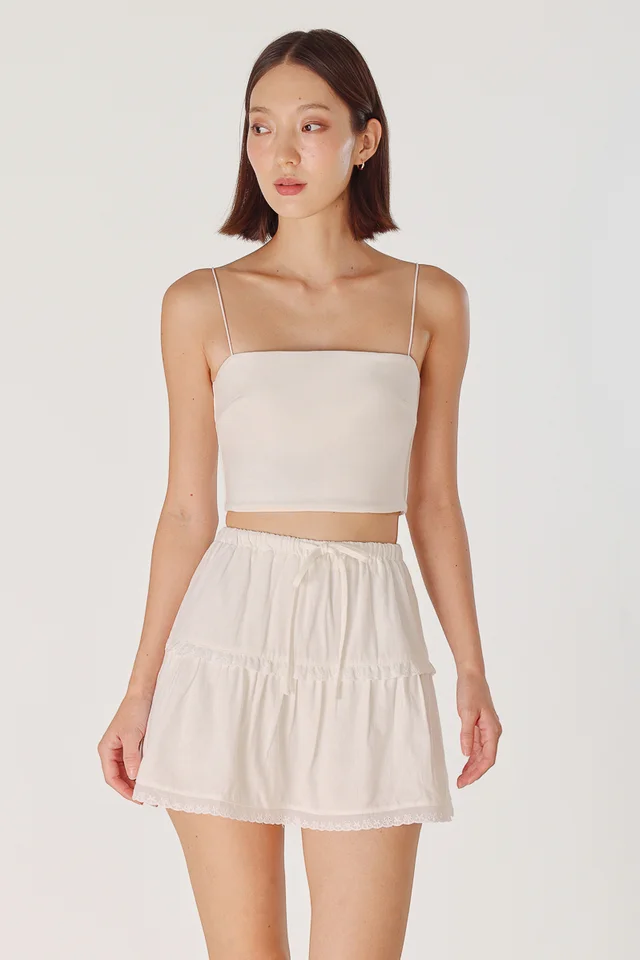 CLARISSE LINEN EYELET TRIM RIBBON SKORTS