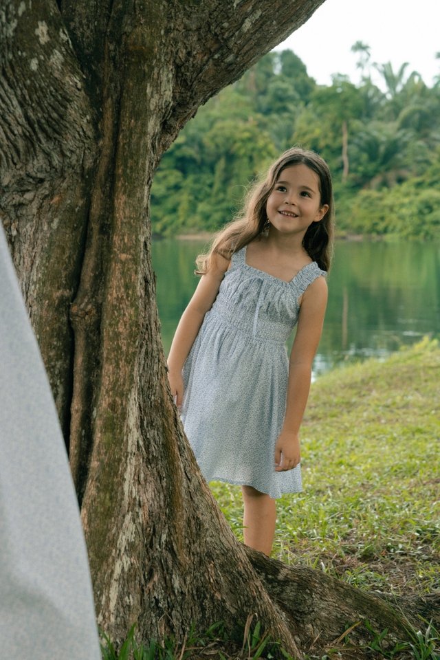 ALERI RUCHED RUFFLE STRAP RIBBON DRESS - MINI GIRL