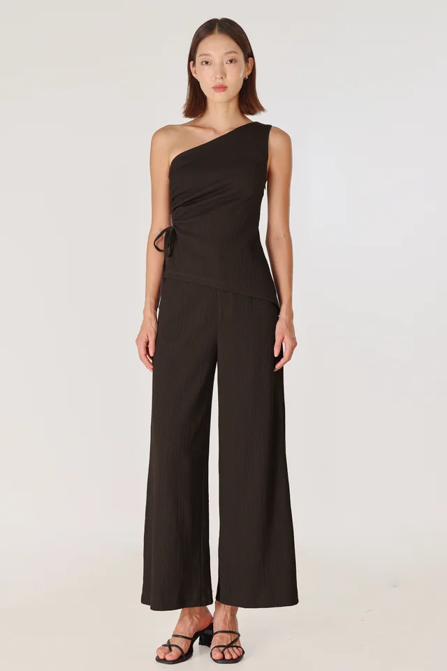 REIKO TEXTURED WIDE LEG PANTS - REGULAR (ESPRESSO)