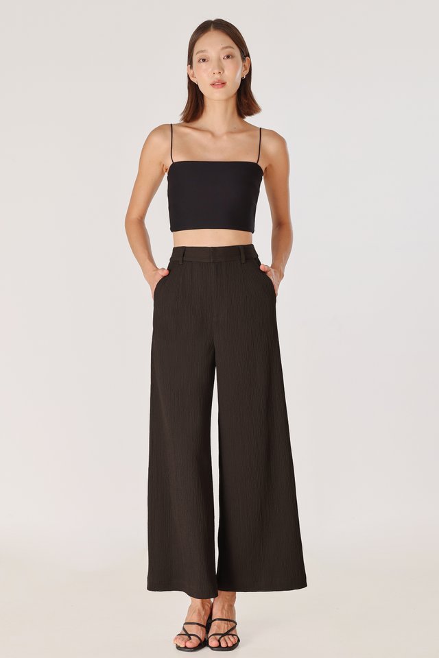 REIKO TEXTURED WIDE LEG PANTS - PETITE (ESPRESSO)
