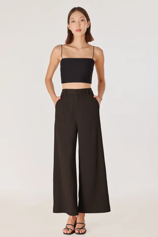 REIKO TEXTURED WIDE LEG PANTS - PETITE (ESPRESSO)