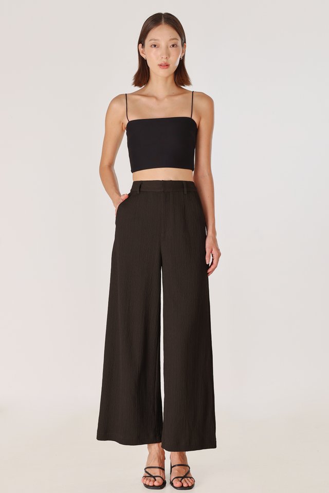 REIKO TEXTURED WIDE LEG PANTS - PETITE (ESPRESSO)
