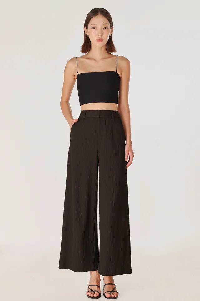 REIKO TEXTURED WIDE LEG PANTS - PETITE (ESPRESSO)