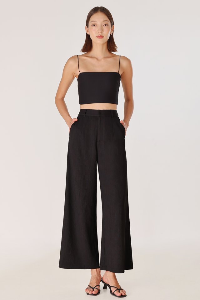 REIKO TEXTURED WIDE LEG PANTS - REGULAR (BLACK)