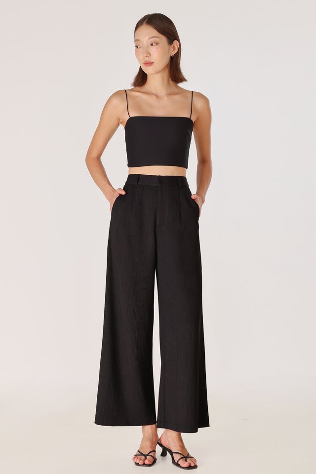 REIKO TEXTURED WIDE LEG PANTS - PETITE (BLACK)