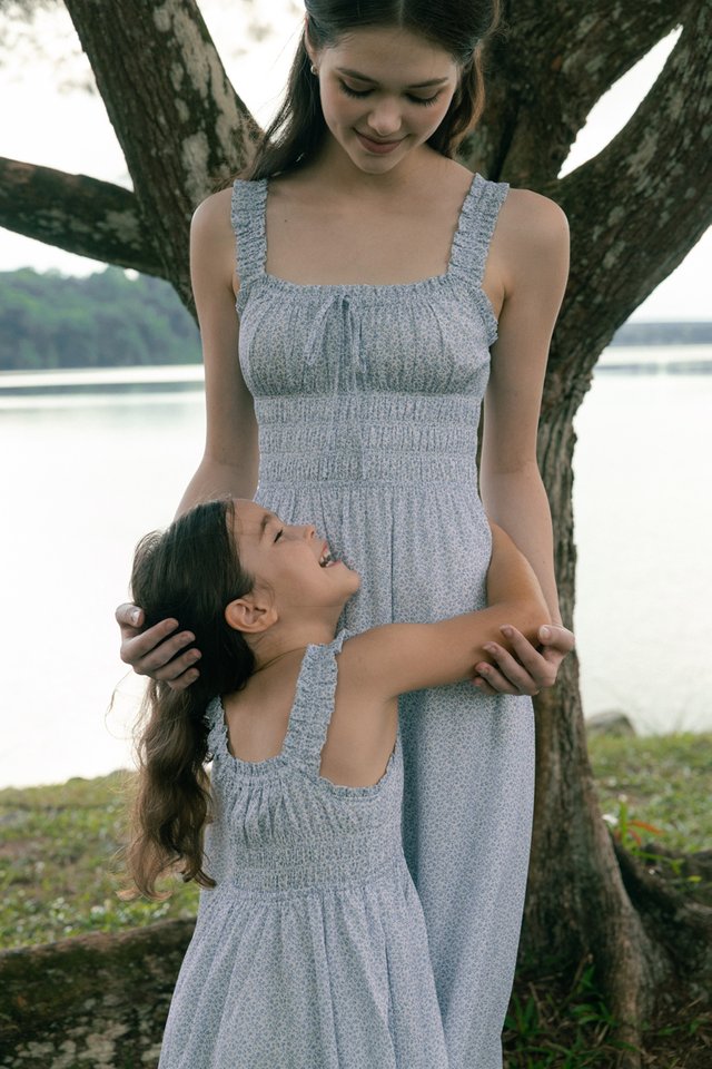 ALERI PADDED RUCHED RUFFLE STRAP RIBBON MAXI DRESS