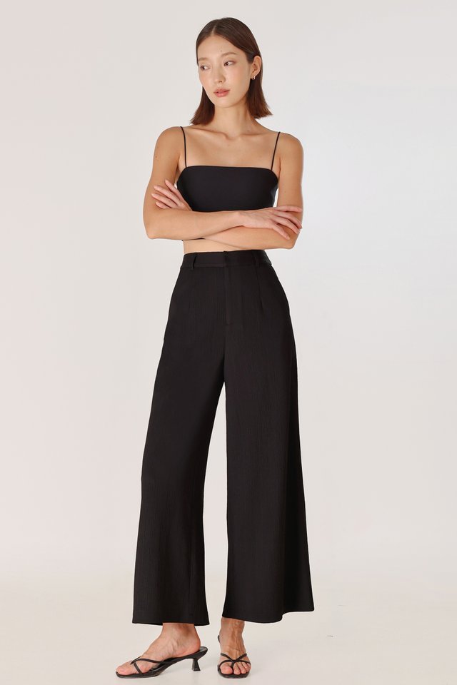 REIKO TEXTURED WIDE LEG PANTS - REGULAR (BLACK)