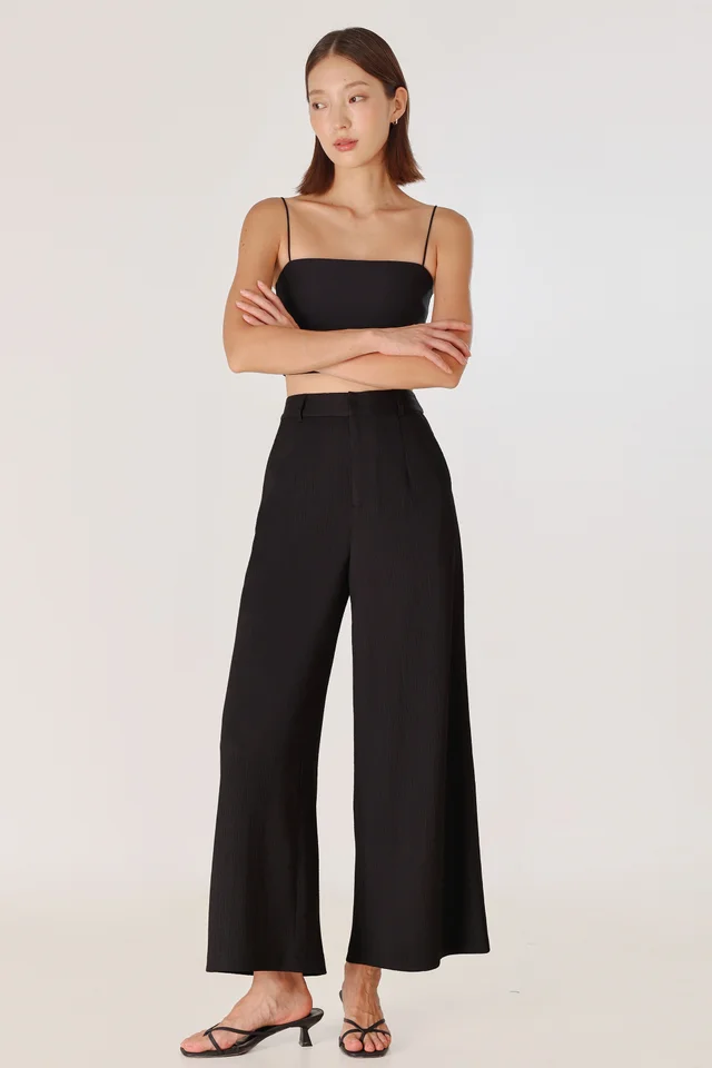 REIKO TEXTURED WIDE LEG PANTS - REGULAR (BLACK)