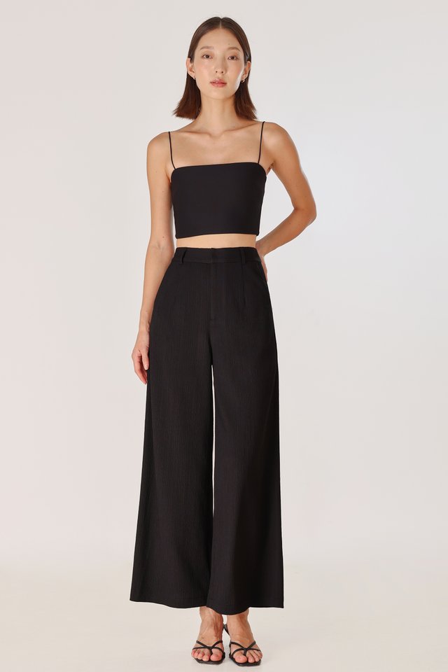 REIKO TEXTURED WIDE LEG PANTS - PETITE (BLACK)