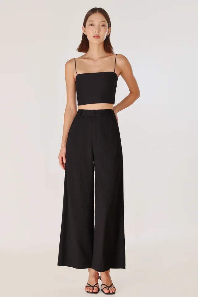 REIKO TEXTURED WIDE LEG PANTS - PETITE (BLACK)